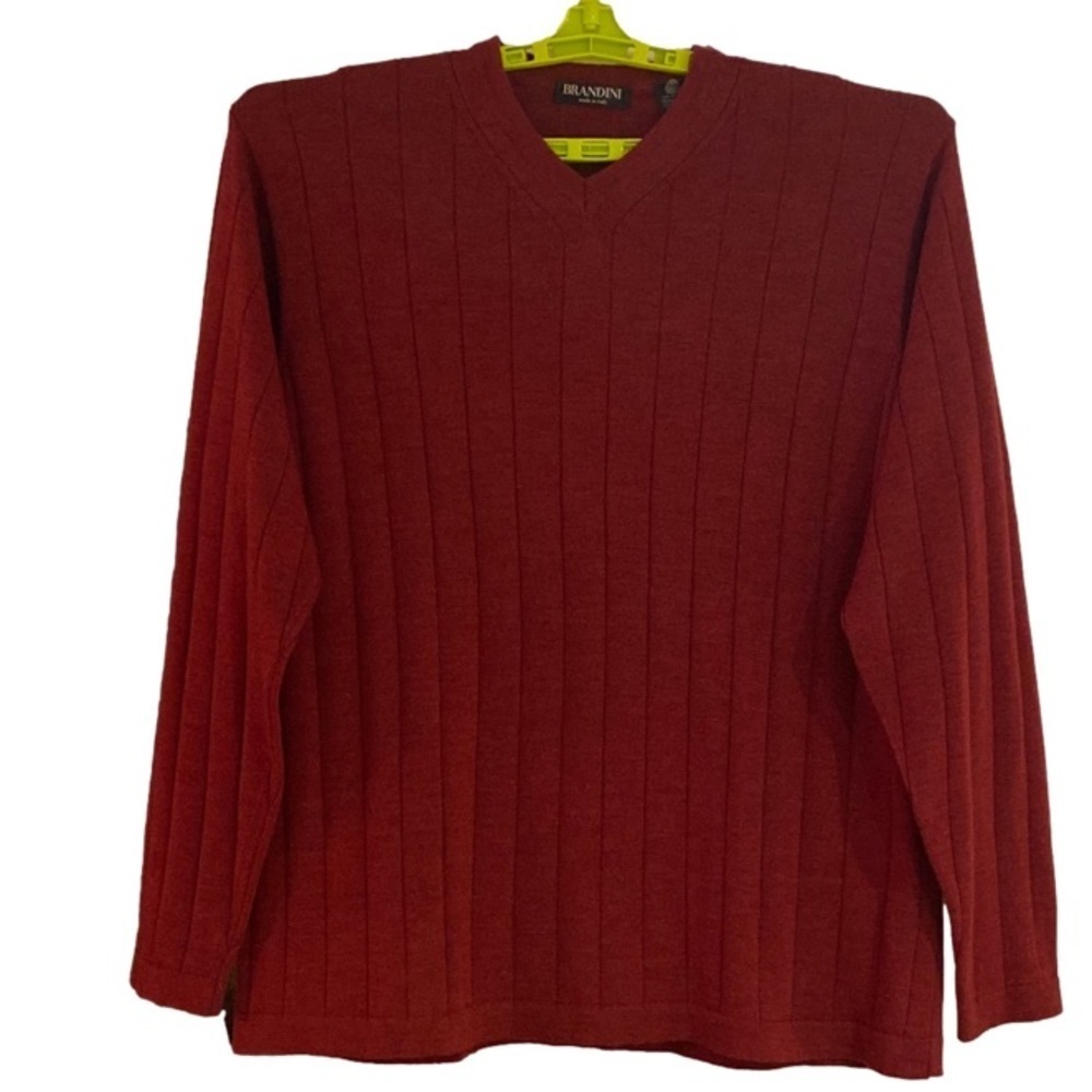 BRANDINI Pullover Sweater 100% Merino Wool V-neck Brick Red Men’s XL